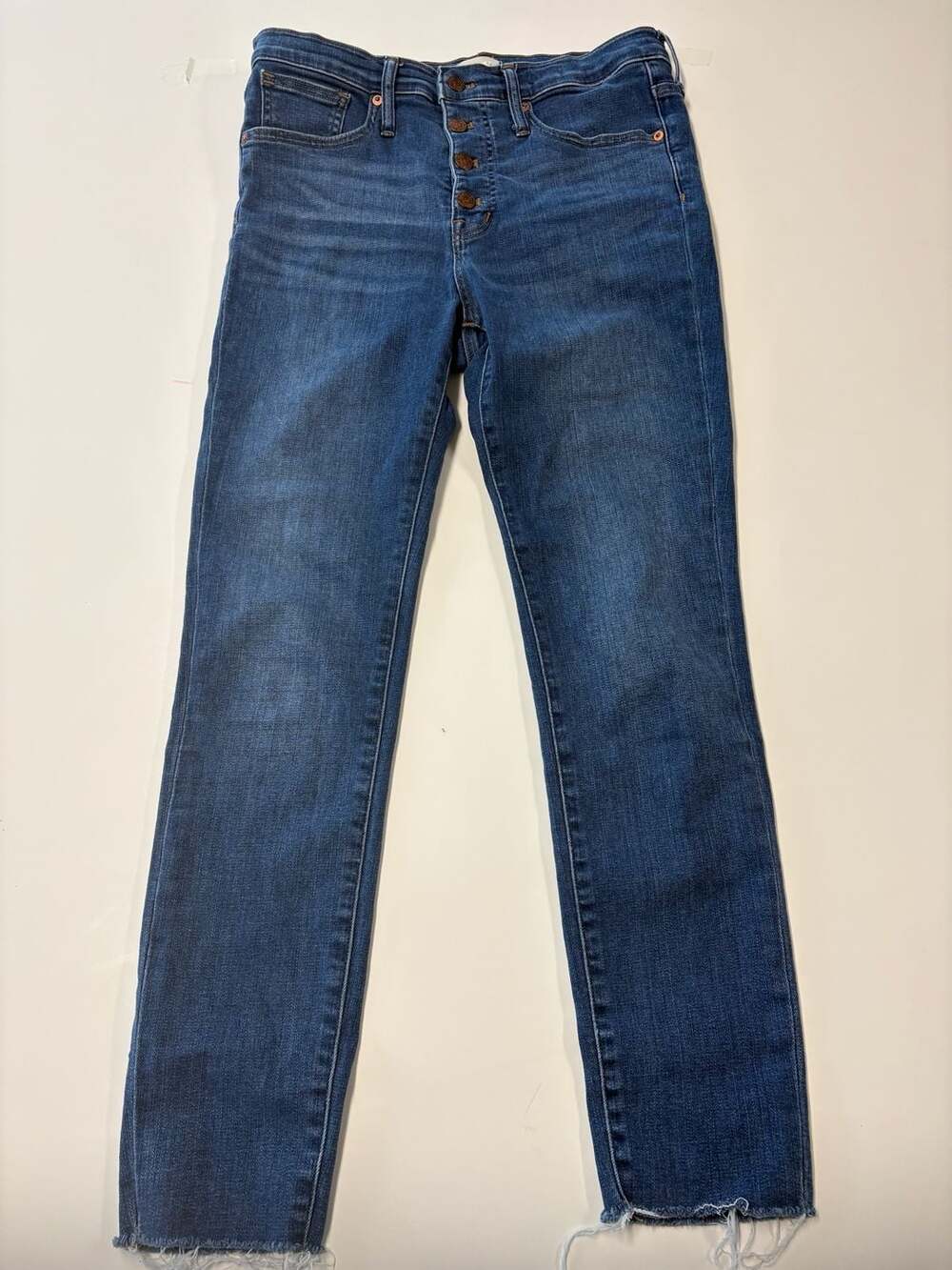 Madewell Skinny Jeans Raw Hem Size 28 Medium Wash Denim Blue Button Fly